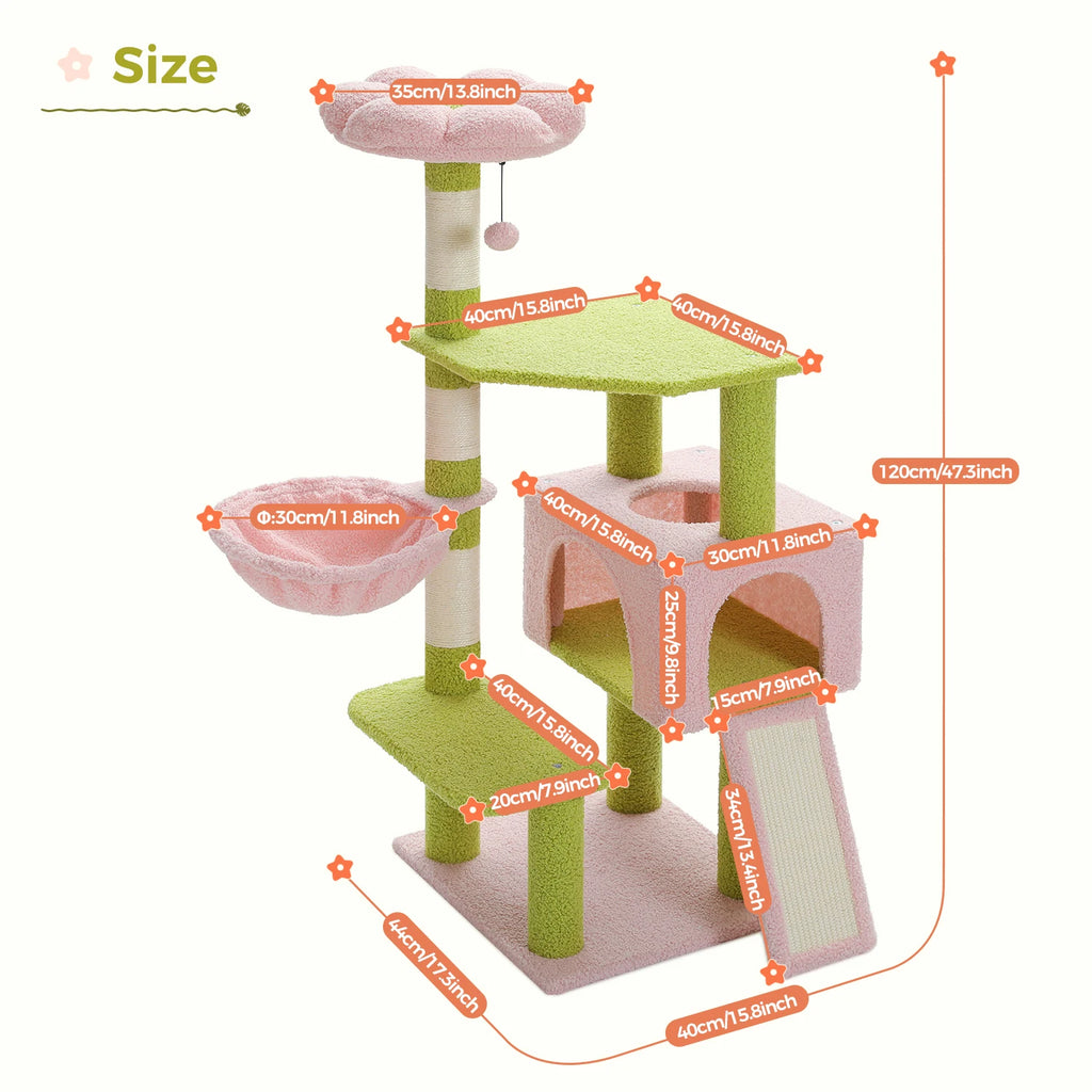Flower Cat Tree, Multi-Level Cat Tower with Sisal Scratching Posts